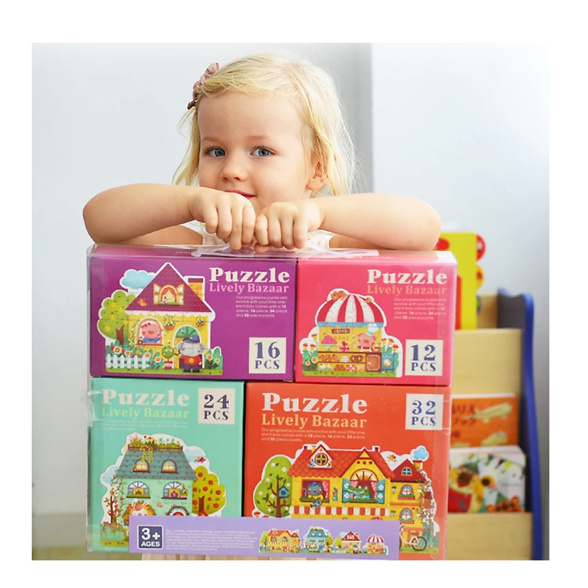 Bộ xếp hình Mideer 4 trong 1 chủ đề Khu nhà (Lively Bazaar) 4 cấp độ - MD3017